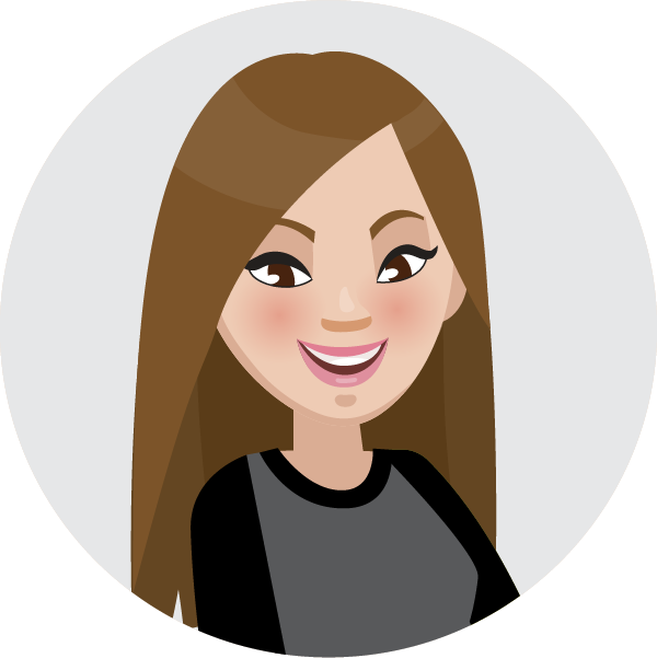 Illustration of a girl with brown hair wearing a black and gray t-shirt