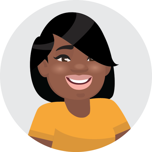 Cartoon image of a lady smiling wearing a yellow shirt